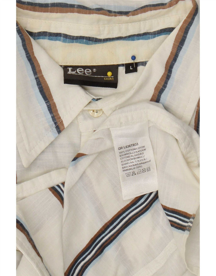 Camisa masculina de manga curta Lee grande algodão listrado branco