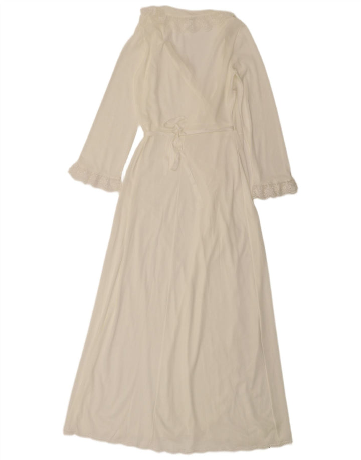 Vestido feminino vintage manga comprida robe maxi UK 10 pequeno branco