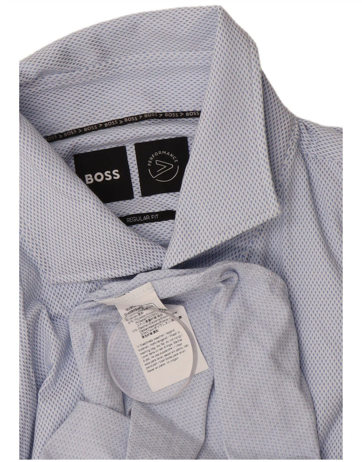 Camisa masculina de ajuste regular HUGO BOSS grande poliéster manchado azul