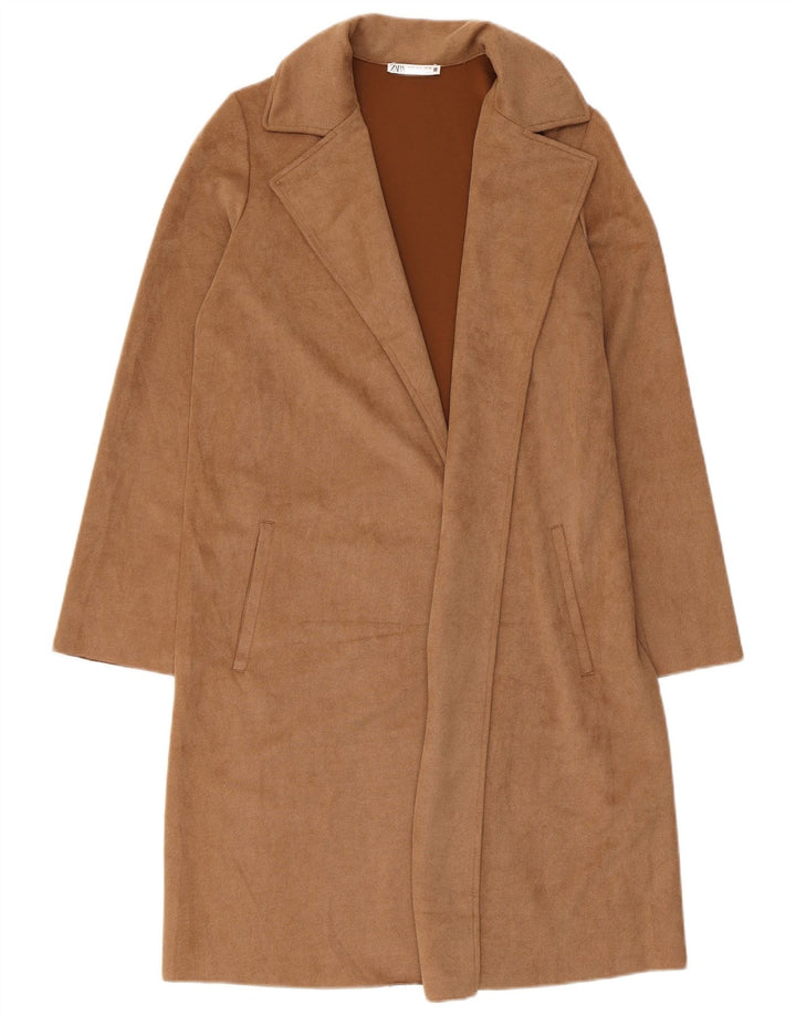 Sobretudo feminino Zara UK 10 pequeno poliéster marrom