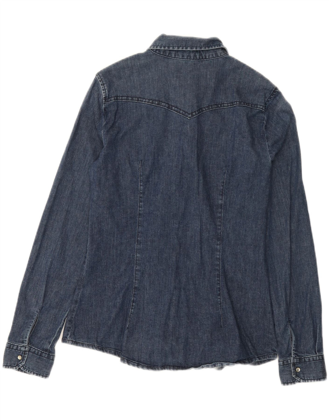Camisa jeans feminina Sisley UK 10 pequena azul marinho