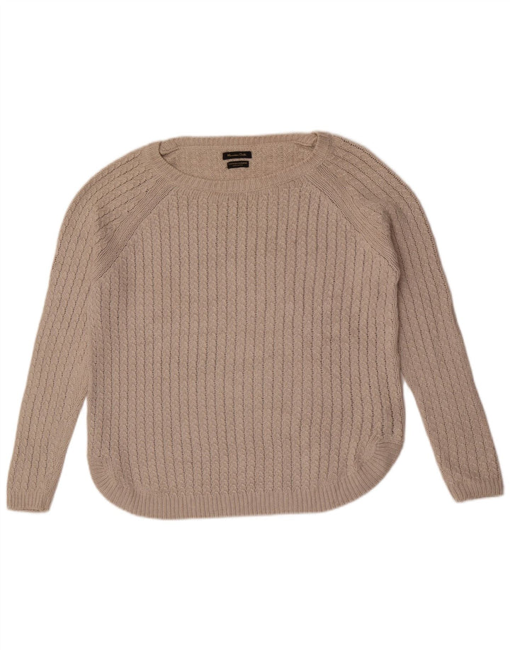 Suéter feminino Massimo Dutti com gola canoa Reino Unido 14 algodão cinza médio