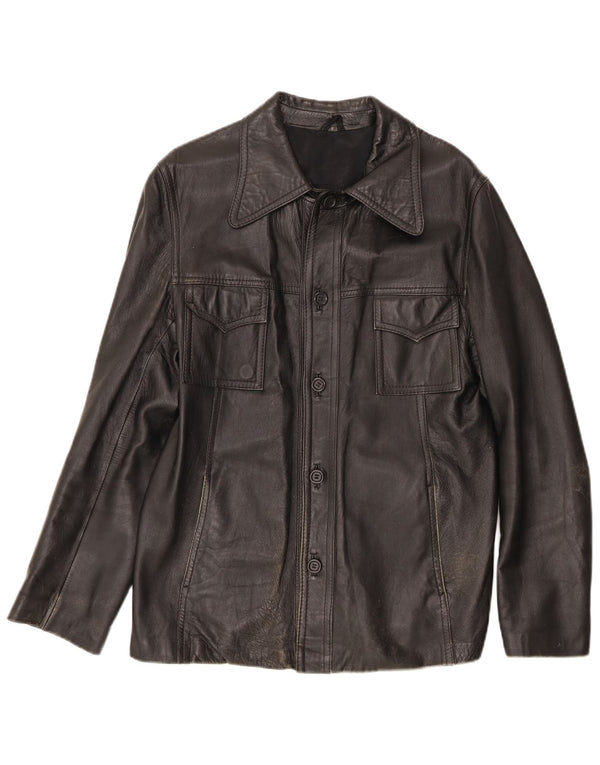 Jaqueta de couro masculina vintage UK 36 pequena preta