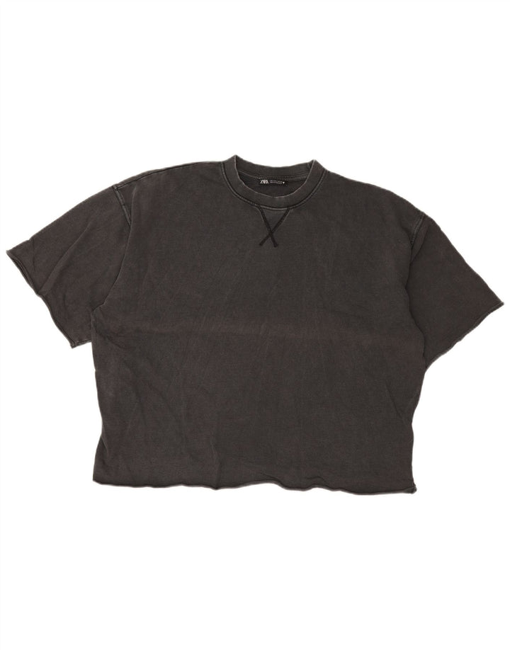 Camiseta feminina grande Zara UK 10 algodão cinza pequeno