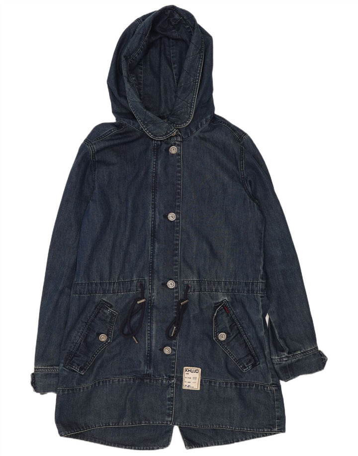 Casaco duffle feminino com capuz KHUJO Reino Unido 14 algodão azul marinho médio