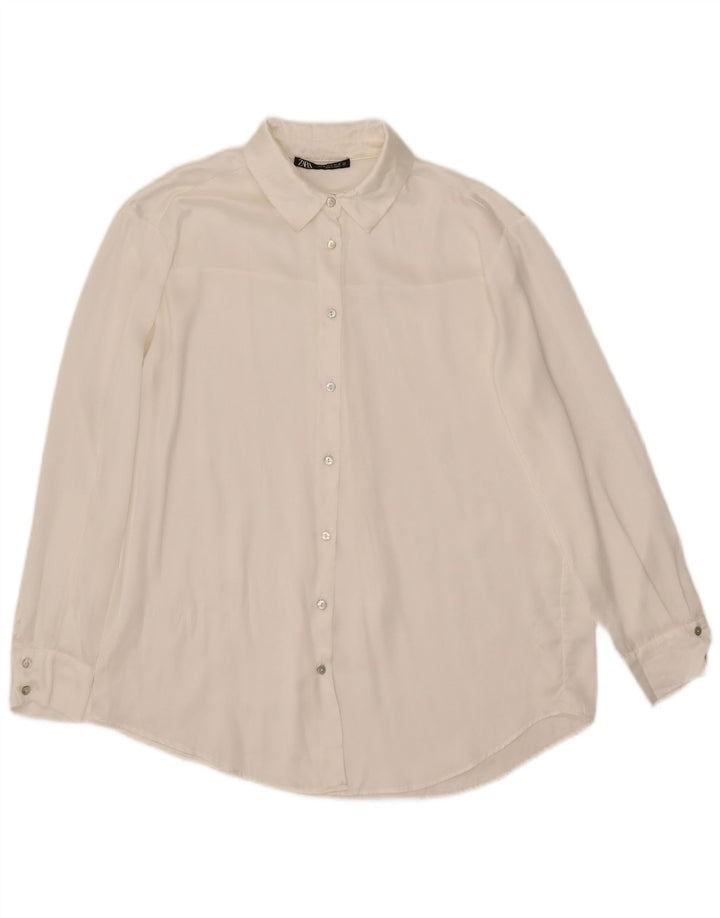 Blusa camisa feminina Zara Reino Unido 14 seda branca média