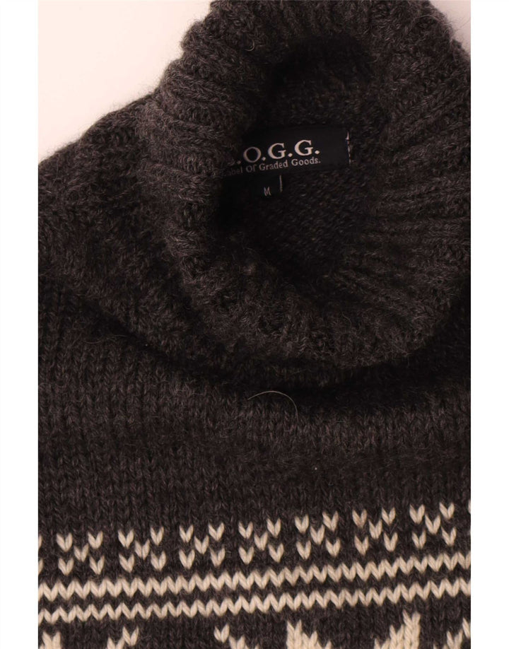 Suéter masculino L.O.G.G com gola redonda e lã Fair Isle cinza médio