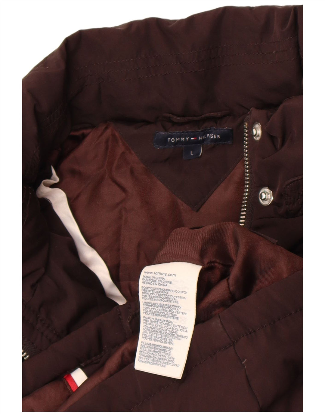 Colete acolchoado feminino Tommy Hilfiger UK 14 grande poliéster marrom