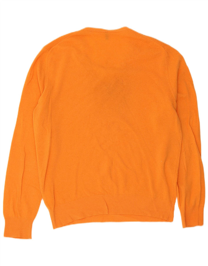 Suéter masculino Benetton com decote em V XL lã virgem laranja