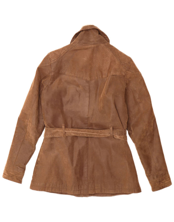 Jaqueta de couro feminina Fat Face Vintage Fit Reino Unido 12 marrom médio
