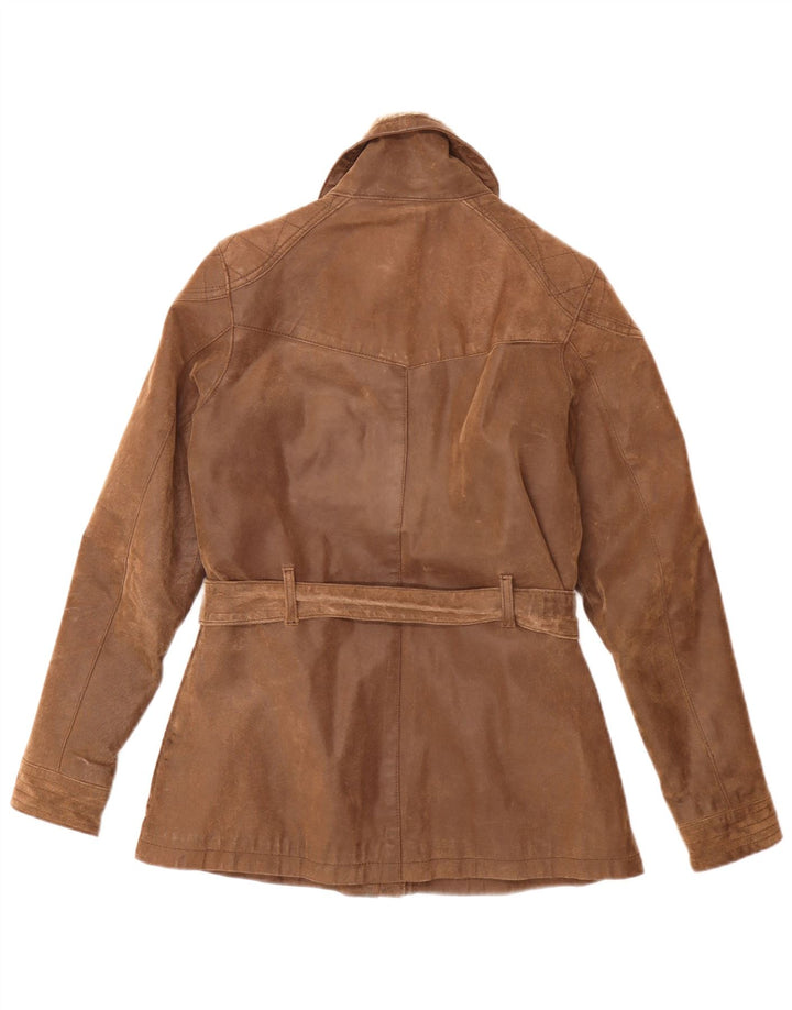 Jaqueta de couro feminina Fat Face Vintage Fit Reino Unido 12 marrom médio