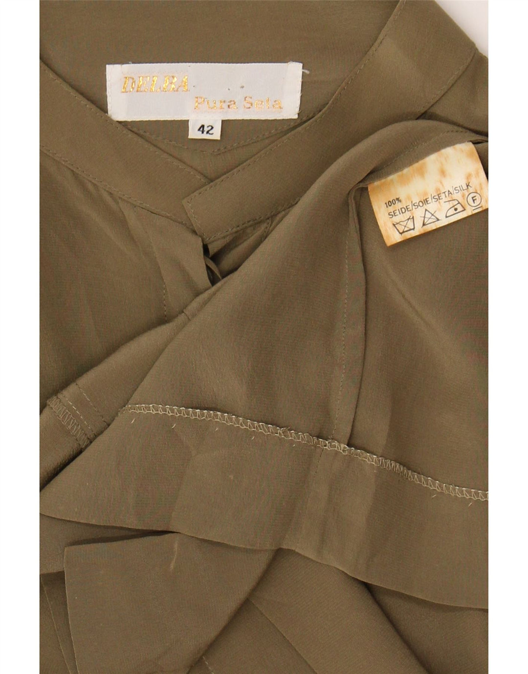 DELBA Vestido feminino oversized IT 42 seda cáqui médio