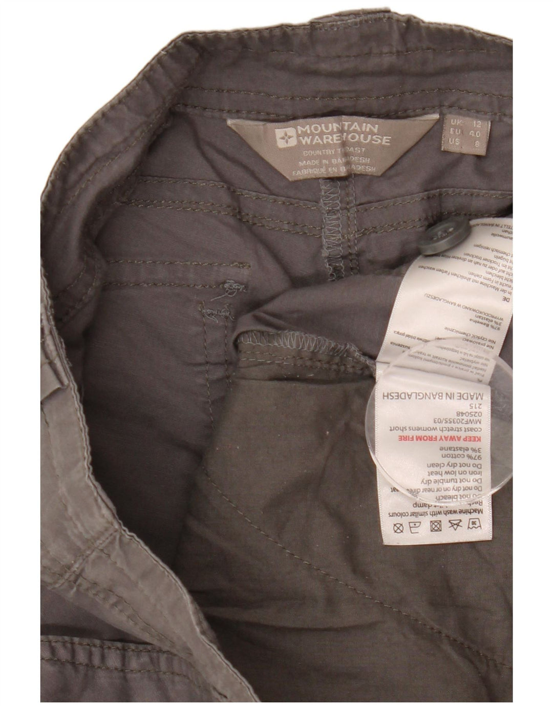Shorts Chino feminino Mountain Warehouse UK 12 médio W32 algodão cinza