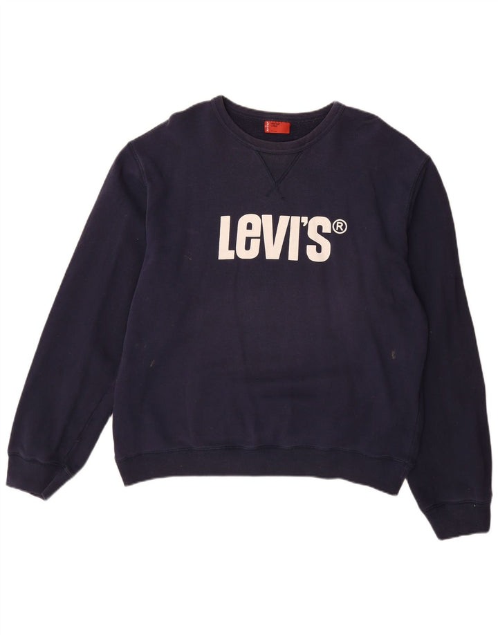 LEVI'S moletom gráfico masculino jumper grande algodão azul marinho