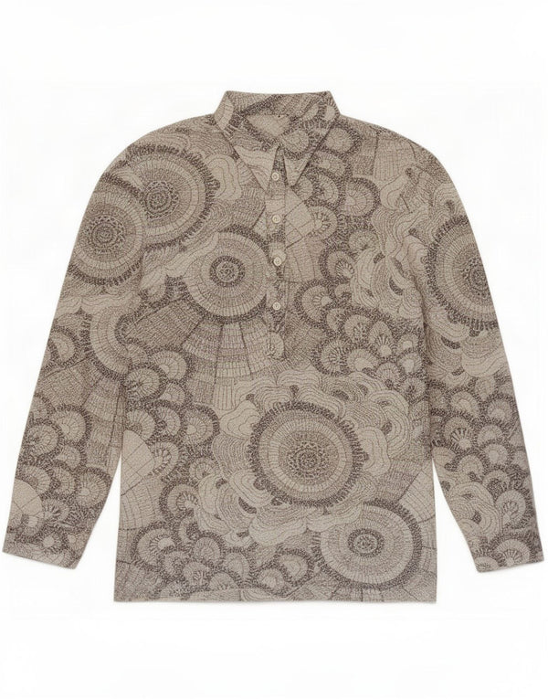Camisa polo feminina vintage de manga comprida IT 46 grande floral verde