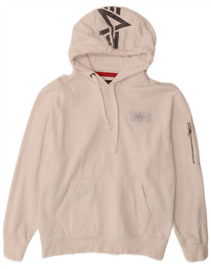 ALPHA INDUSTRIES Suéter com capuz gráfico masculino grande algodão branco