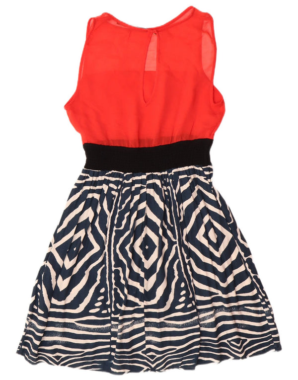 Zara Womens Basic Sleeveless A-Line Dress UK 12 Medium Red Geometric Modern