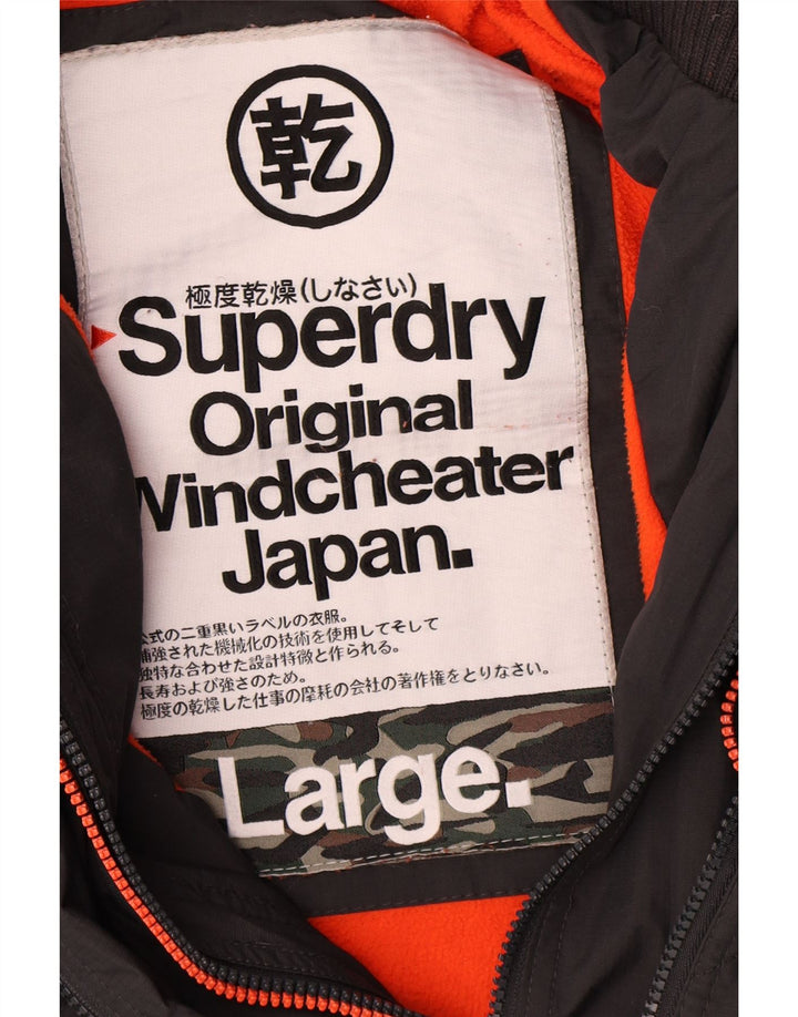 Jaqueta corta-vento com capuz feminino Superdry UK 16 grande poliéster cinza