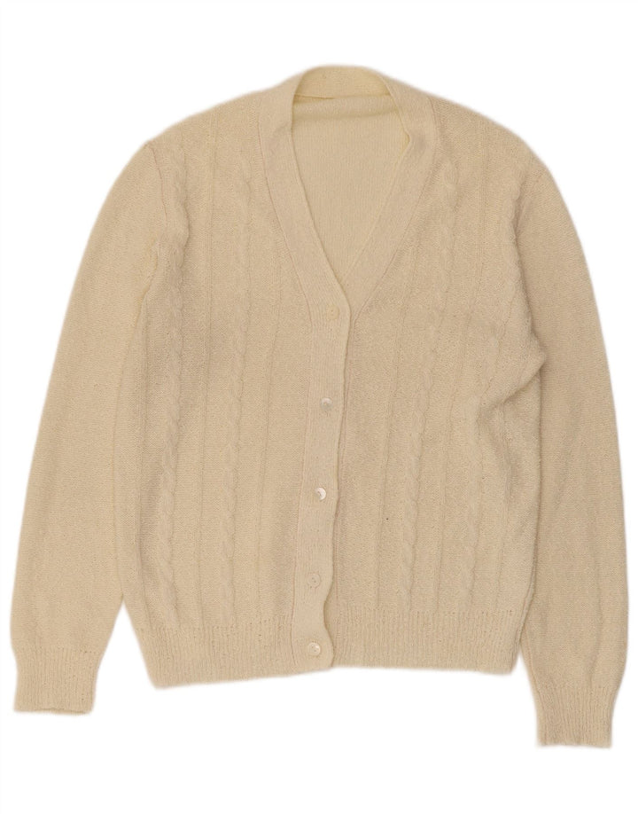 Suéter Cardigan Feminino Vintage UK 14 Médio Bege
