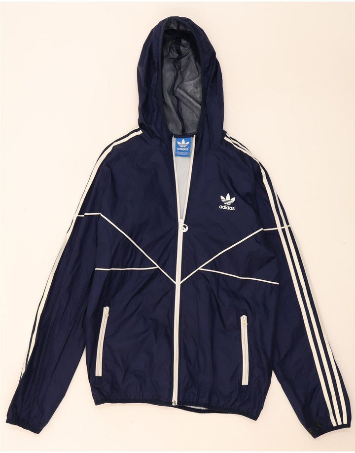 Adidas Mens Hooded Rain Jacket UK 38 Médio Azul Marinho Poliéster