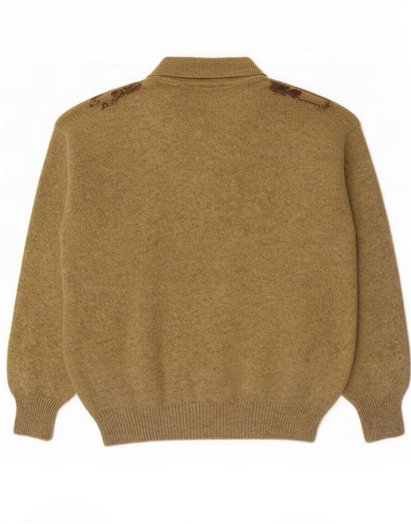 Hemmond Mens Polo Neck Jumper Sweater Medium Yellow Argyle/Diamond