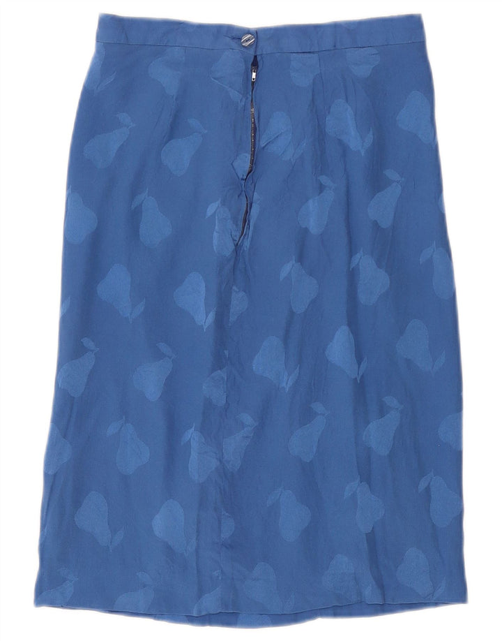 Saia reta feminina vintage com padrão abstrato W26 azul pequena