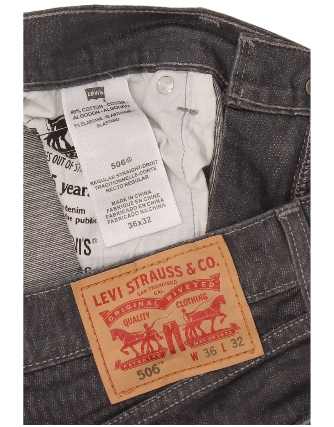 Levi's Masculino 506 Straight Jeans W36 L32 Cinza Algodão