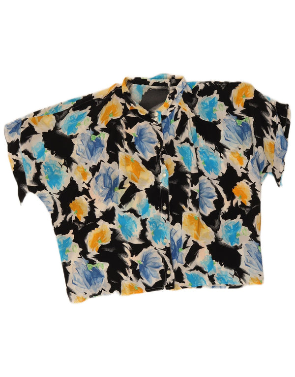 Blusa feminina vintage manga curta UK 18 XL floral multicolorida