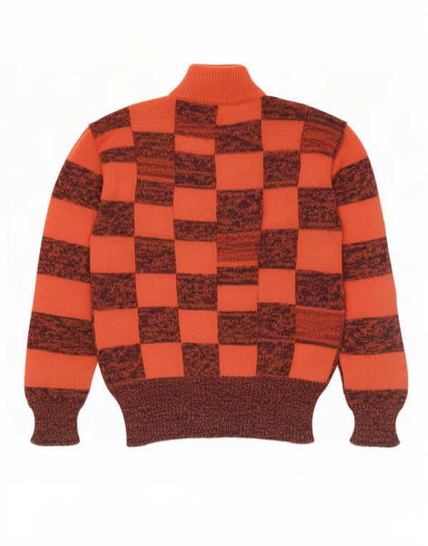 Suéter feminino vintage com gola tartaruga Reino Unido 16 xadrez laranja grande