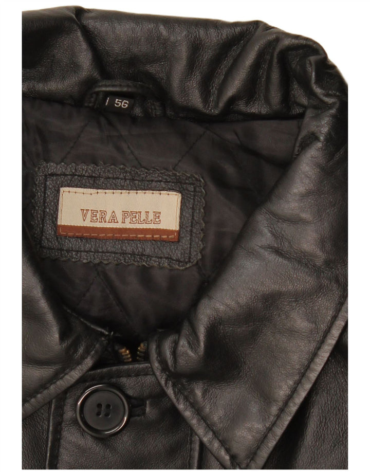 Casaco de couro masculino vintage IT 56 3XL couro preto