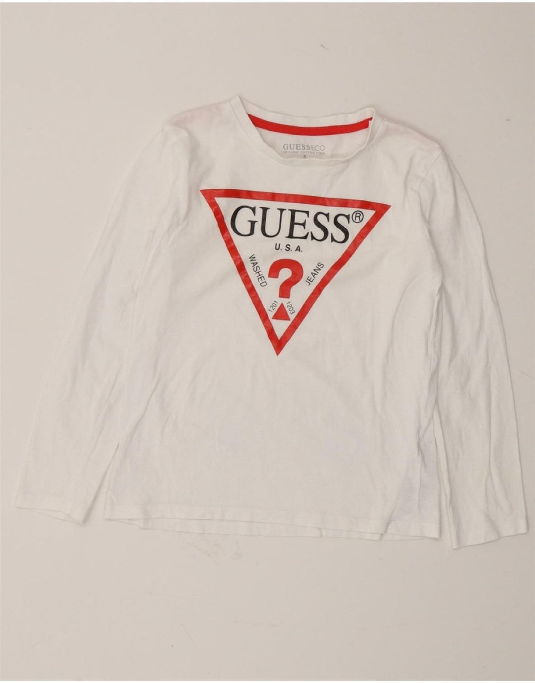 GUESS Girls Graphic Top Long Sleeve 7-8 Years White Cotton Vintage Guess and Second-Hand Guess from Messina Hembry 