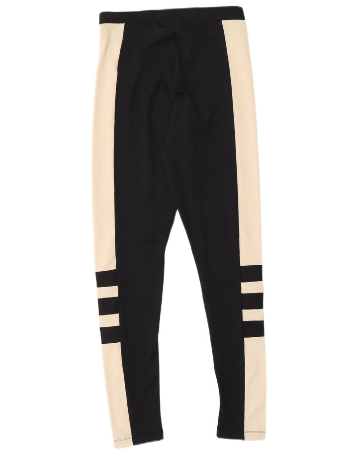 ADIDAS Womens Leggings UK 8 Small Black Colourblock Poliéster
