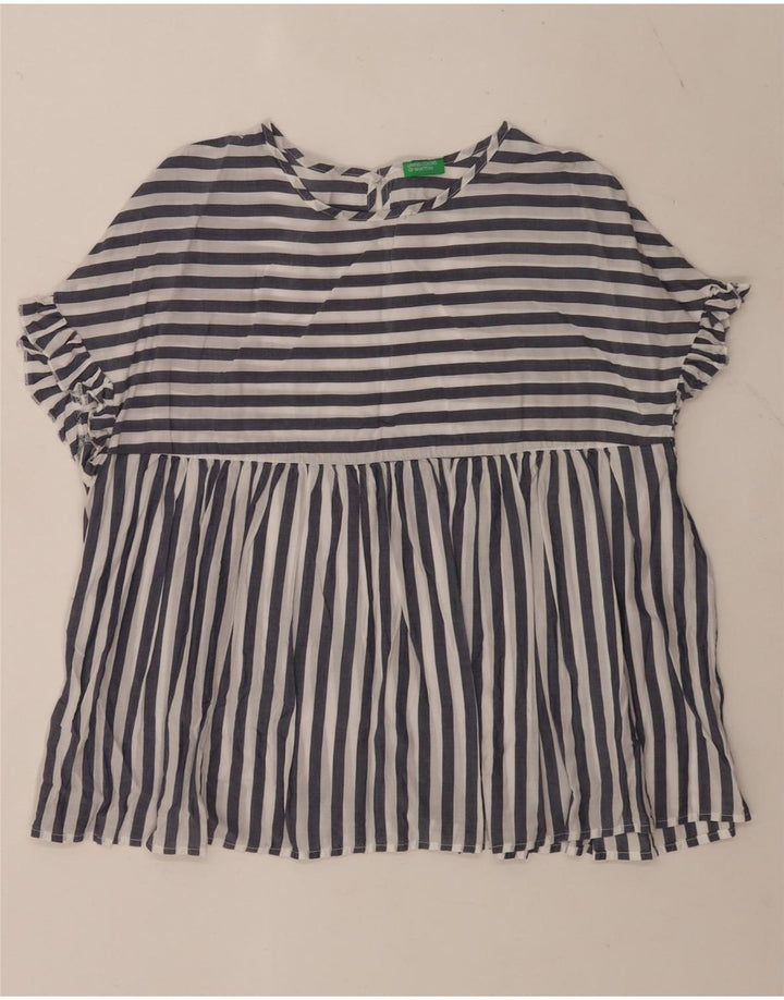 Blusa oversized feminina Benetton Reino Unido 16 grande listrada azul Lyocell