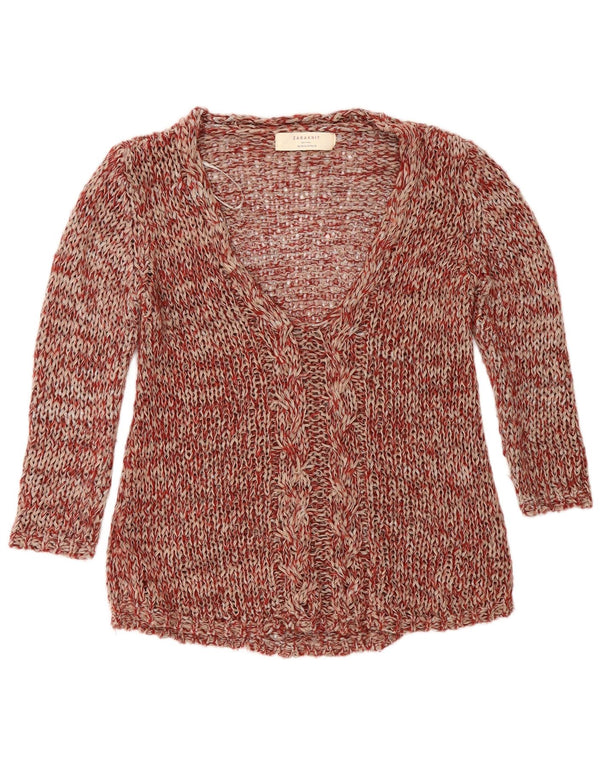 Zara Womens 3/4 Sleeve Crochet Blouse Top UK 14 Medium Red Flecked Cotton