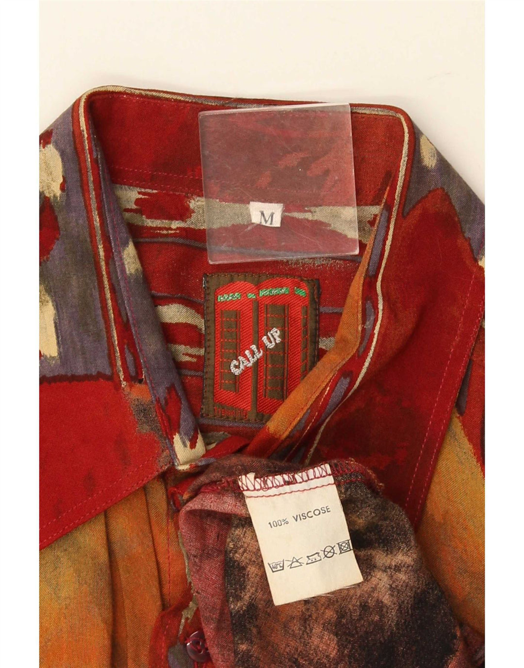 Camisa vintage masculina abstrata padrão viscose multicolorida média