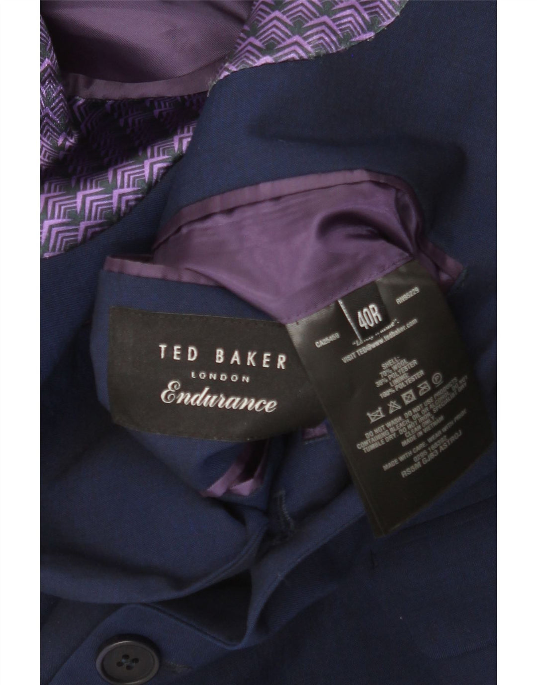 Jaqueta blazer masculina Ted Baker com 2 botões Reino Unido 40 grande lã azul marinho