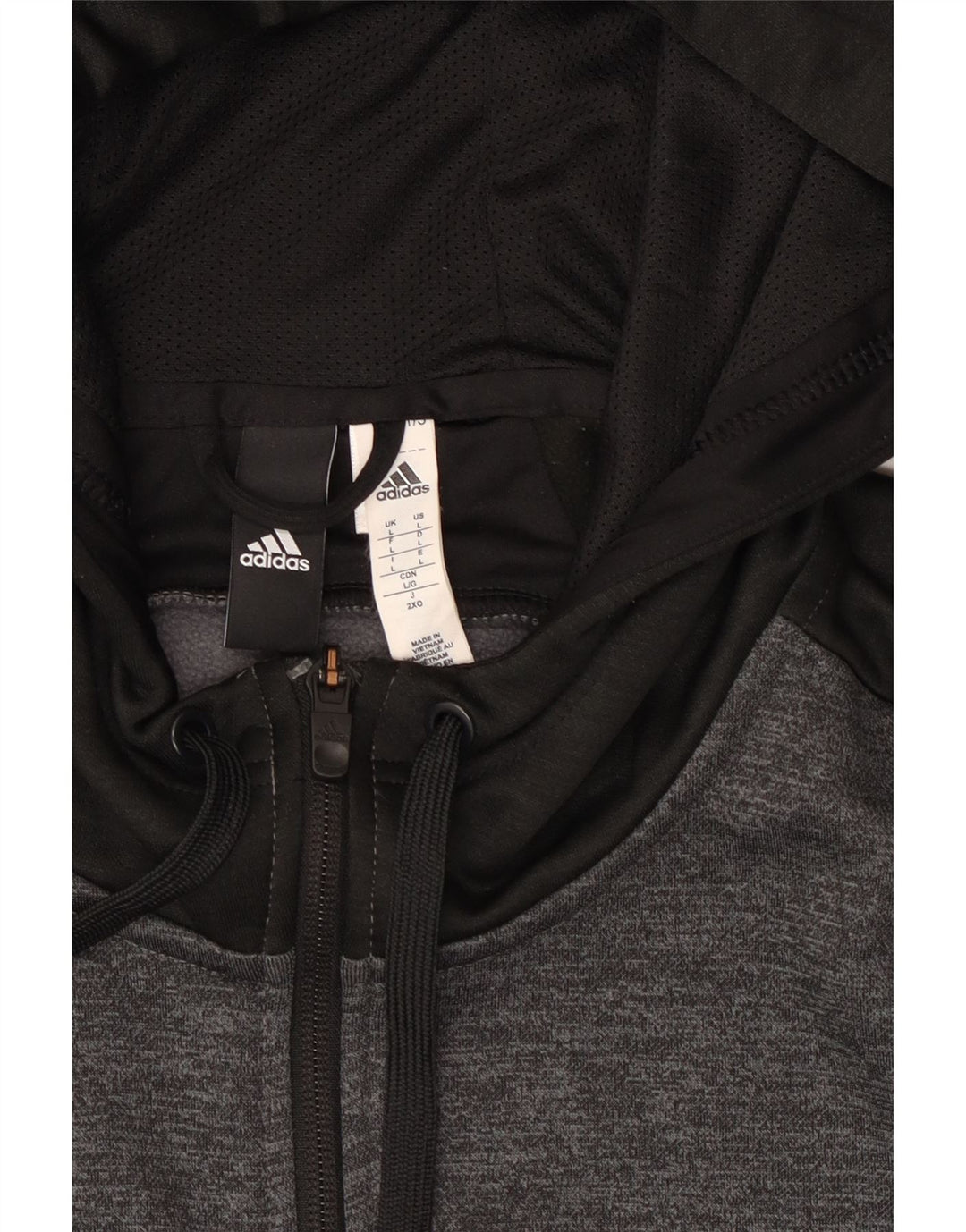 Suéter masculino Adidas com capuz e zíper grande cinza colorblock poliéster