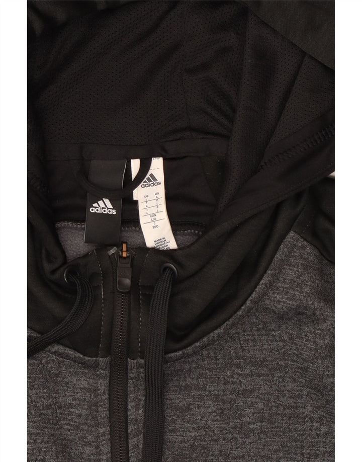 Suéter masculino Adidas com capuz e zíper grande cinza colorblock poliéster
