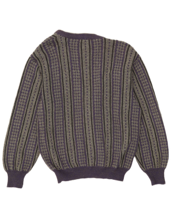 Suéter cardigã masculino vintage IT 50 lã listrada roxa média