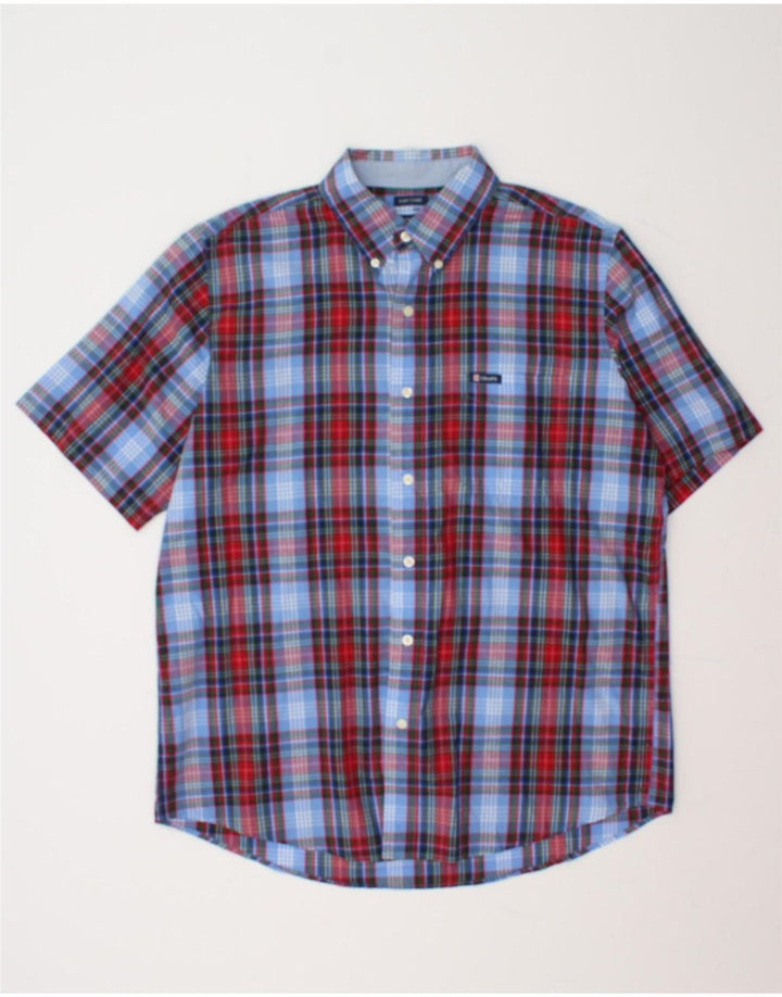 CHAPS Mens Short Sleeve Shirt Large Blue Check Cotton Vintage Chaps and Second-Hand Chaps from Messina Hembry 