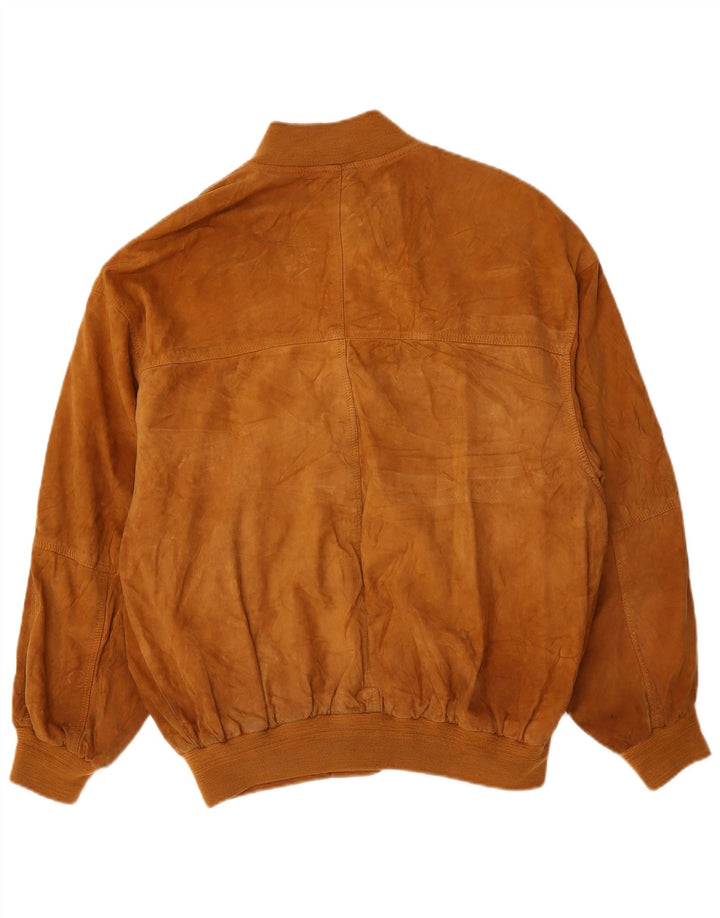 Jaqueta bomber masculina vintage de camurça Reino Unido 42 XL couro marrom