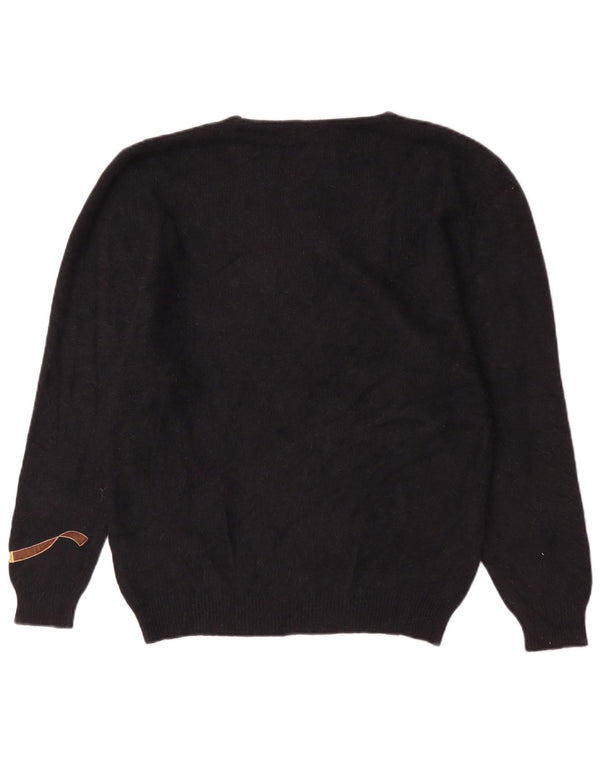 Suéter feminino vintage com gola canoa e gola redonda Reino Unido 18 XL preto angorá