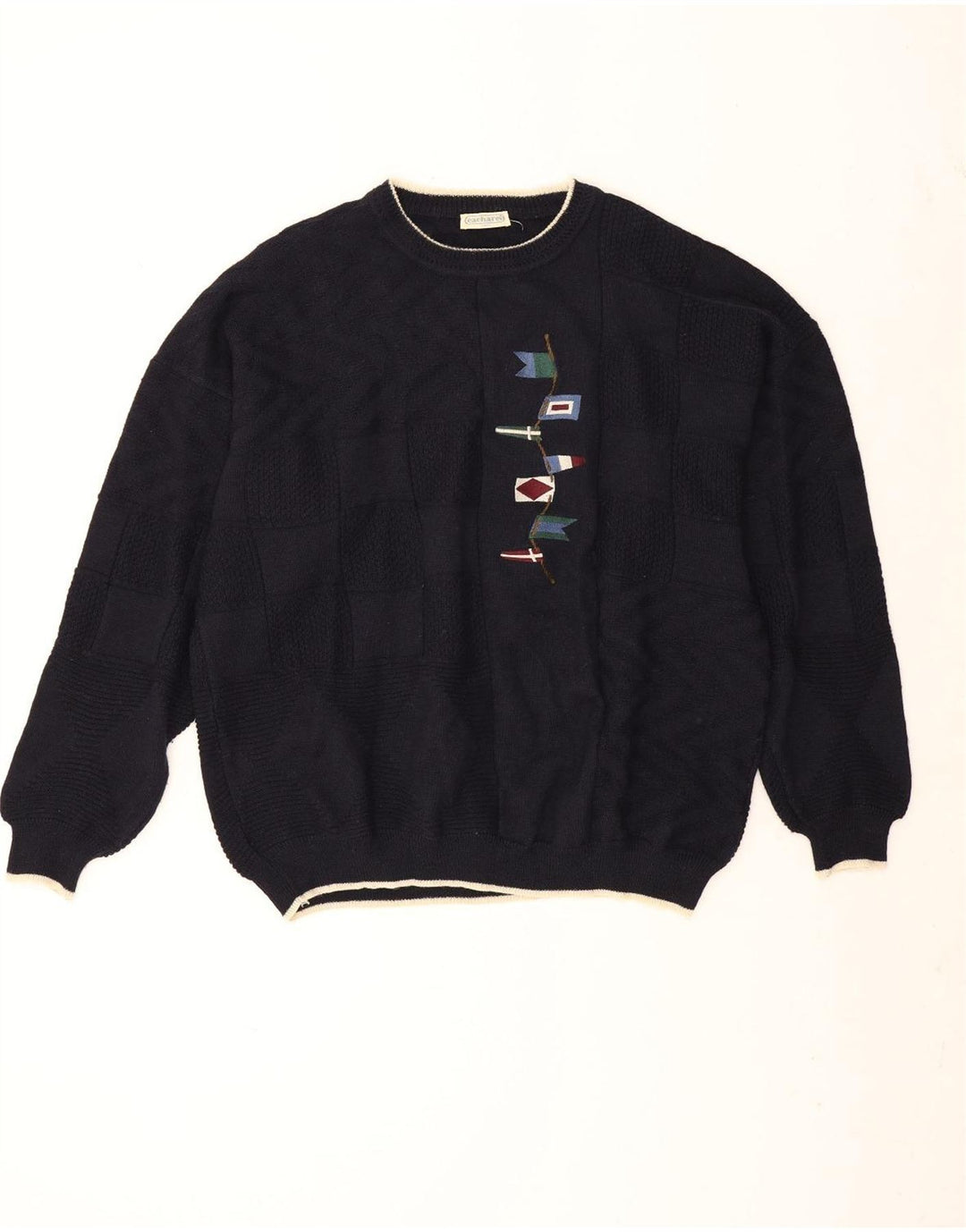 Suéter masculino Cacharel com gola redonda XL azul marinho lã nova