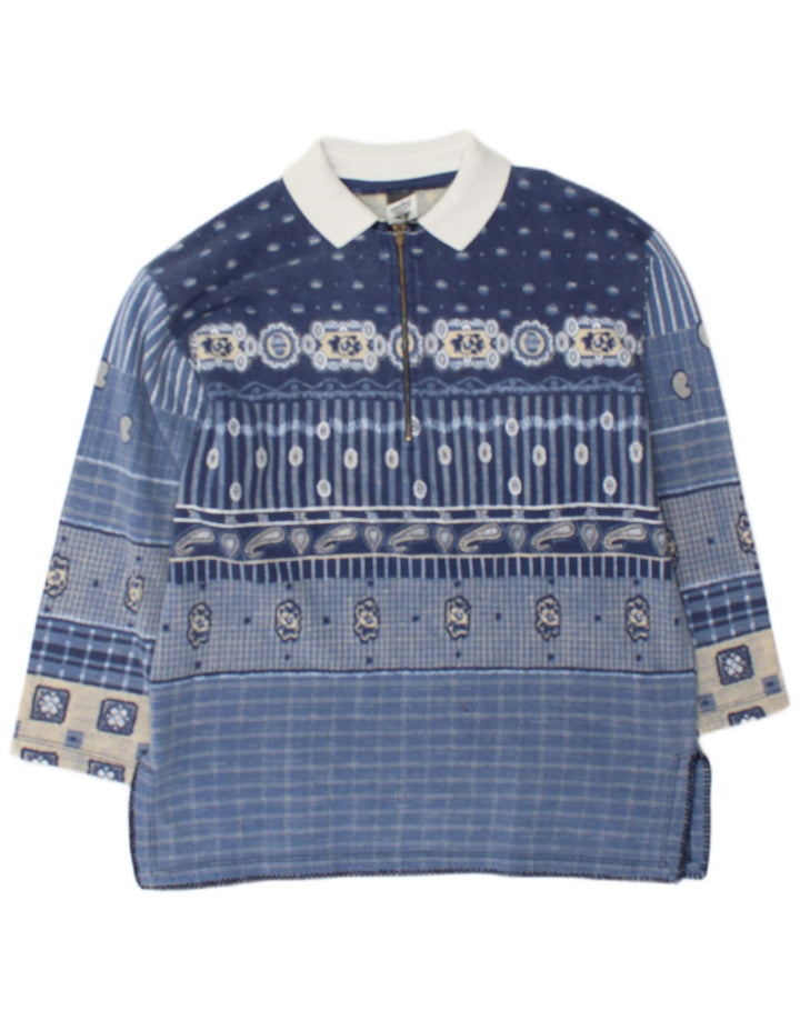 Moletom masculino com gola polo e patchwork azul médio