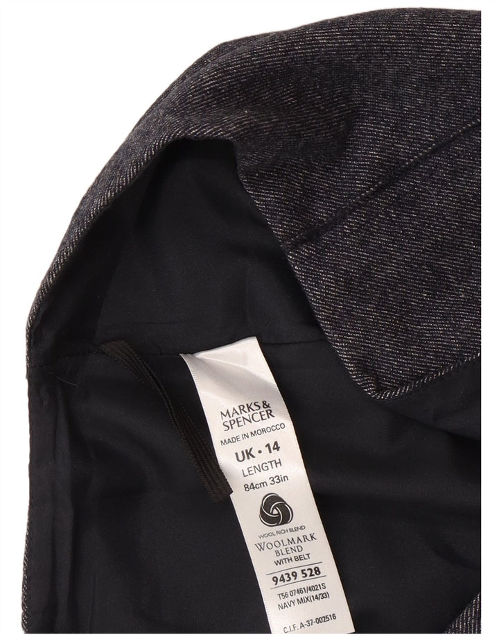 Saia midi feminina Marks & Spencer Reino Unido 14 médio W30 lã azul marinho