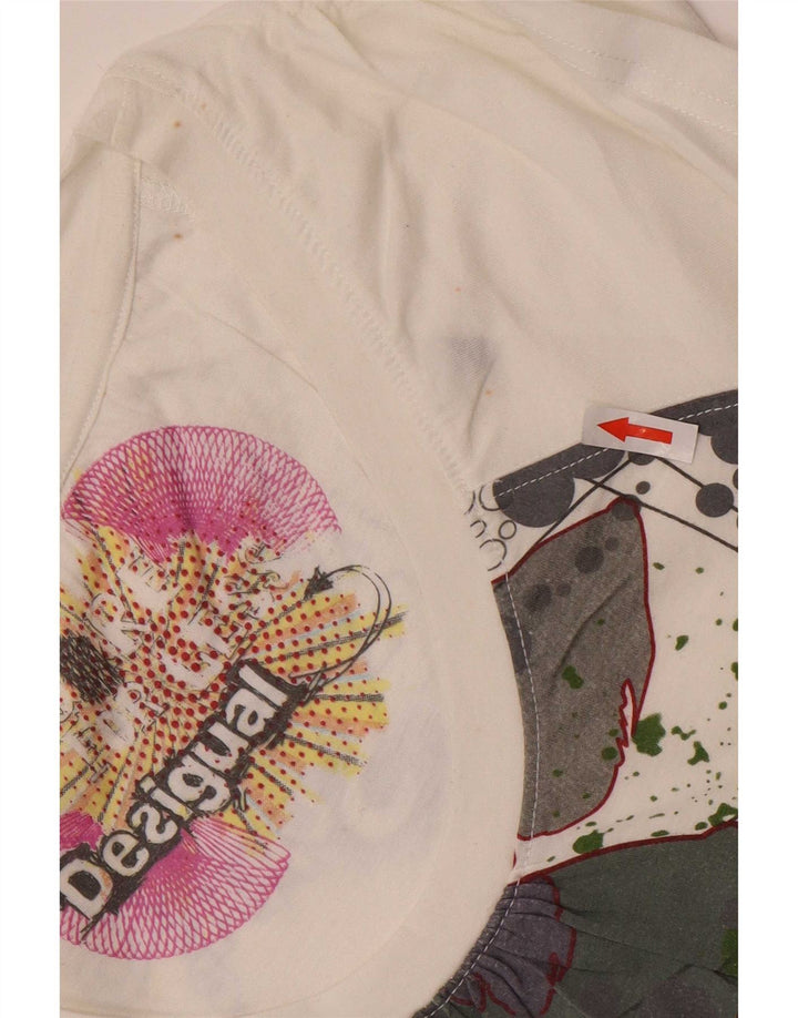 Camiseta feminina Desigual com estampa gráfica UK 12 médio branco poliéster