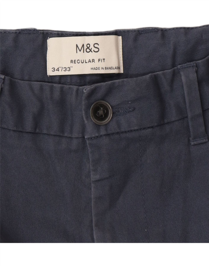 Calça chino masculina Marks & Spencer de ajuste regular W34 L32 algodão azul