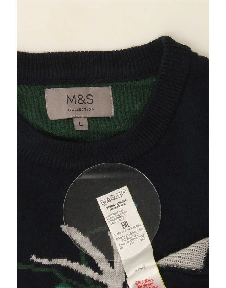 Suéter masculino Marks & Spencer com gola redonda grande azul marinho natal