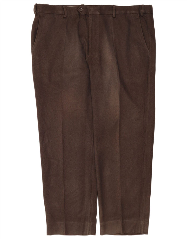 Calça masculina reta regular Marks & Spencer W42 L29 poliéster marrom