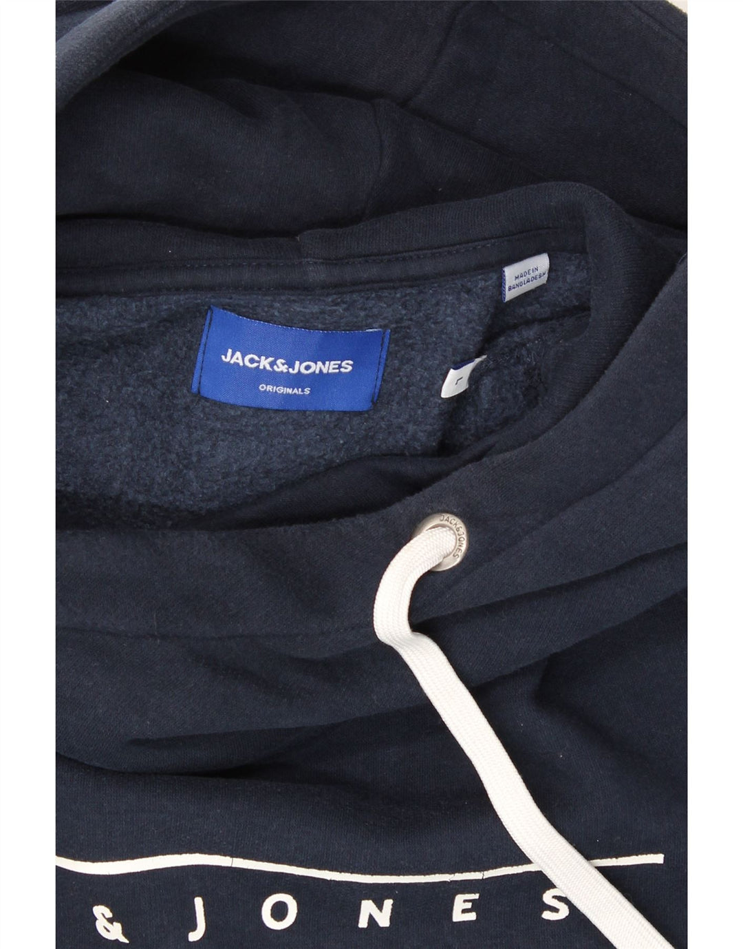JACK & JONES Mens Graphic Hoodie Jumper Large Navy Blue Cotton Vintage Jack & Jones and Second-Hand Jack & Jones from Messina Hembry 